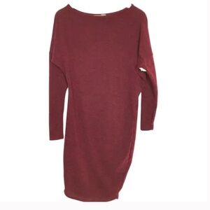 Go Couture Dress Stretch Long Sleeve Dropped Shoulder Boat Neck Mini Red Small